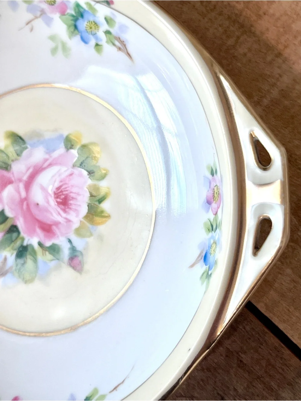 Antique Nippon 1911 Morimura Bros Hand Painted Pink Rose Handled Bowl